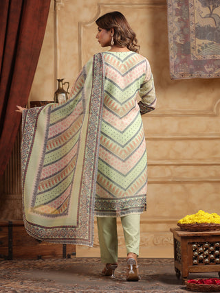 Ethnic Motifs Printed Sequinned Straight Kurta With Trouser & Dupatta