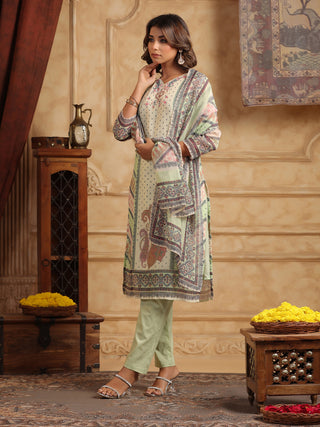 Ethnic Motifs Printed Sequinned Straight Kurta With Trouser & Dupatta