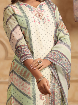 Ethnic Motifs Printed Sequinned Straight Kurta With Trouser & Dupatta