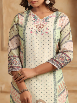 Ethnic Motifs Printed Sequinned Straight Kurta With Trouser & Dupatta