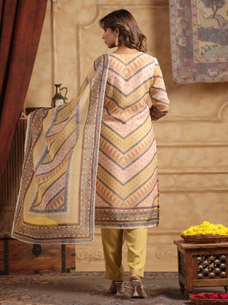 Printed Beads and Stones Straight Kurta with Trousers & Dupatta