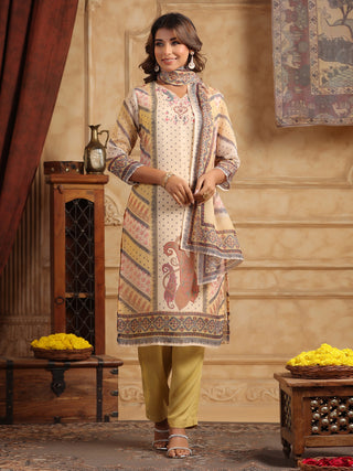 Printed Beads and Stones Straight Kurta with Trousers & Dupatta