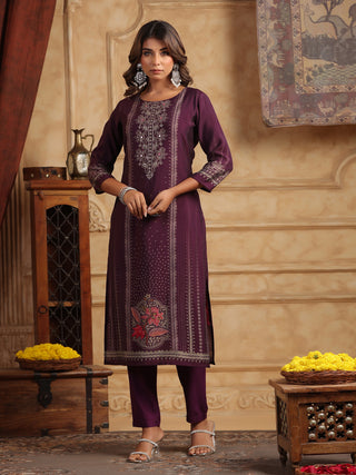 Printed Beads and Stones Straight Kurta with Trousers & Dupatta