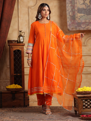 Women Regular Gotta Patti Anarkali Kurta With Trousers & Dupatta