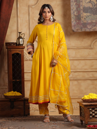 Women Regular Gotta Patti Anarkali Kurta With Trousers & Dupatta