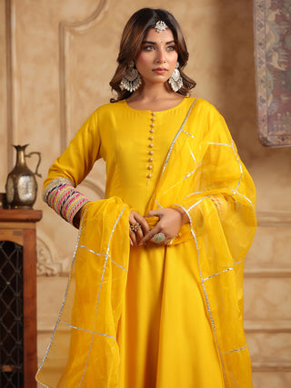 Mustard Anarkali Kurta With Trousers