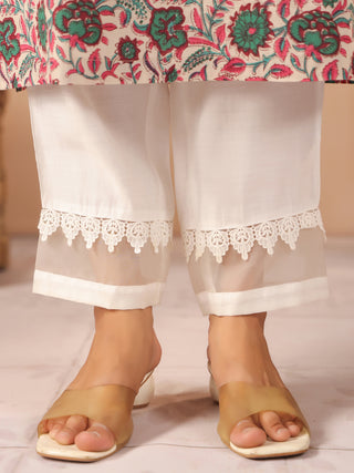 Green Floral Print Cotton Straight Kurta