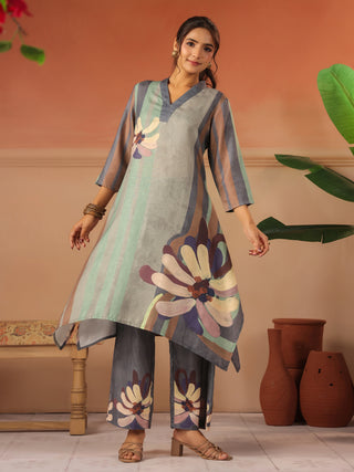 Pastel green and grey Abstract Print Co-Ord Set