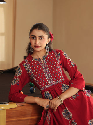 Women Ethnic Motifs Printed Regular Thread Work Pure Cotton Kurta with Trousers & With Dupatta (Copy)