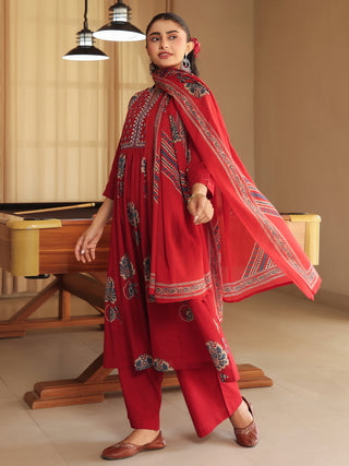 Women Ethnic Motifs Printed Regular Thread Work Pure Cotton Kurta with Trousers & With Dupatta (Copy)