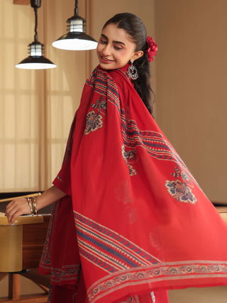 Women Ethnic Motifs Printed Regular Thread Work Pure Cotton Kurta with Trousers & With Dupatta (Copy)