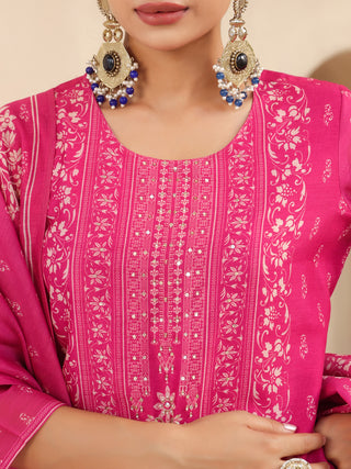 Pink Ethnic Motif Print 3-Piece Straight Kurta Set