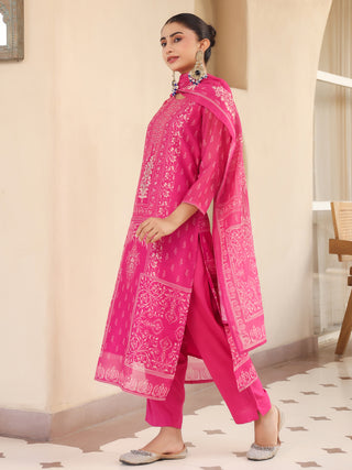 Pink Ethnic Motif Print 3-Piece Straight Kurta Set