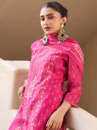 Pink Ethnic Motif Print 3-Piece Straight Kurta Set