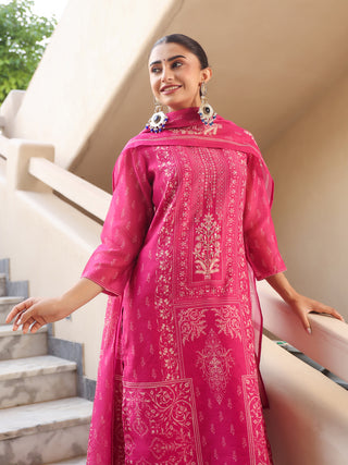 Pink Ethnic Motif Print 3-Piece Straight Kurta Set