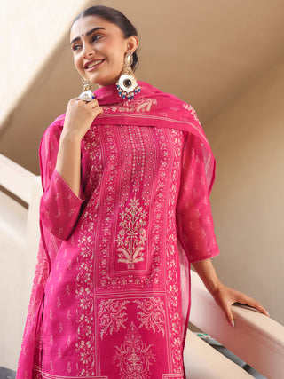 Pink Ethnic Motif Print 3-Piece Straight Kurta Set
