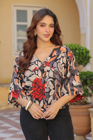 Floral Print Extended Sleeves Kaftan Top