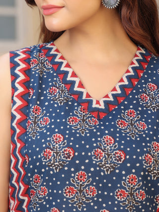 Blue Ethnic Motif Print Top