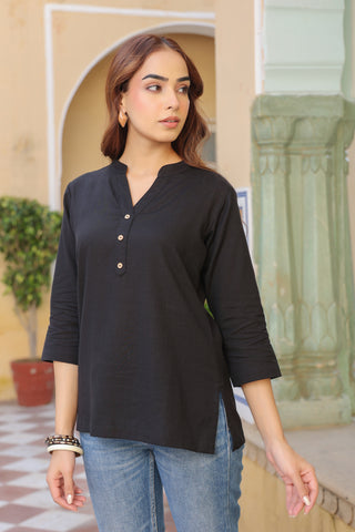 Women Mandarin Collar Cotton Top