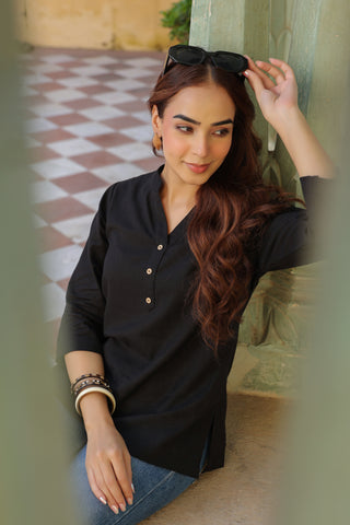 Women Mandarin Collar Cotton Top