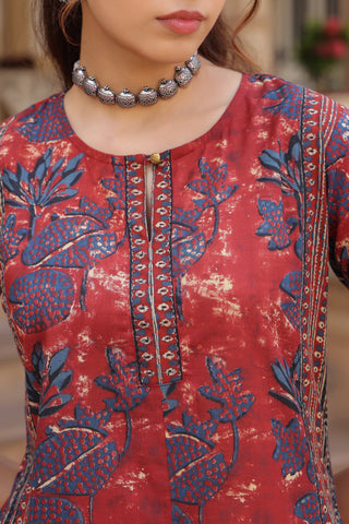 Women Floral Printed Thread Work Kurta