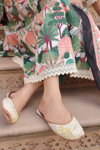 Women Floral Printed Cotton Anarkali Kurta with Trousers & Dupatta