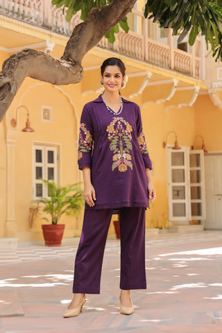Floral Embroidered Top & Trousers Co-Ords Set
