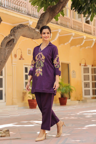 Floral Embroidered Top & Trousers Co-Ords Set