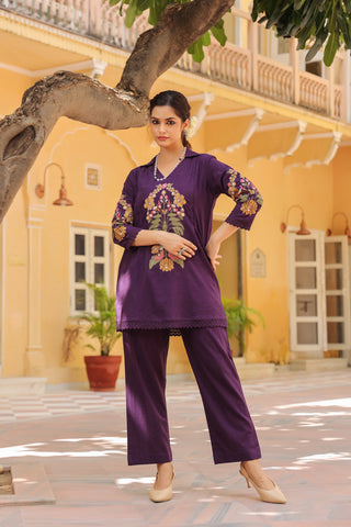 Floral Embroidered Top & Trousers Co-Ords Set