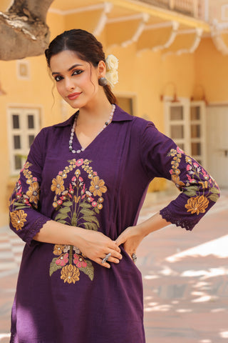 Floral Embroidered Top & Trousers Co-Ords Set