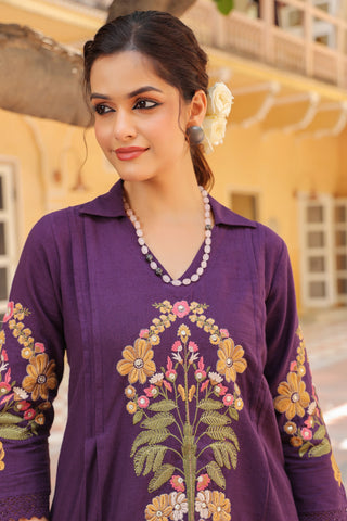 Floral Embroidered Top & Trousers Co-Ords Set
