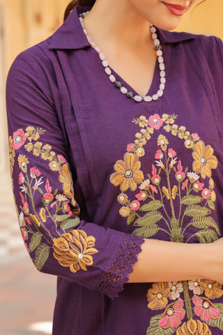 Floral Embroidered Top & Trousers Co-Ords Set