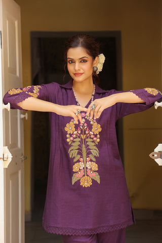 Floral Embroidered Top & Trousers Co-Ords Set