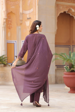 Women Floral Embroidered Regular Cotton Kurta, Trousers & Dupatta Kurta Set