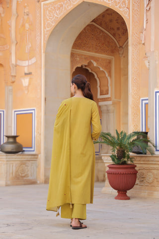 Floral Embroidered Mirror Work Pure Cotton Kurta With Trousers & Dupatta