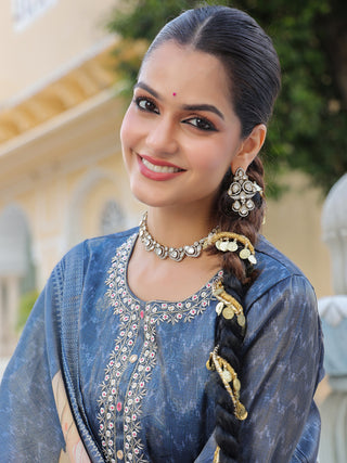 Women Floral Printed Regular Thread Work Pure Cotton Kurta with Trousers & With Dupatta