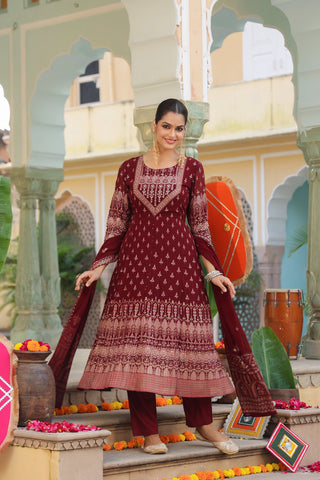 Women Ethnic Motifs Printed Beads and Stones Kurta with Trouser & Dupatta
