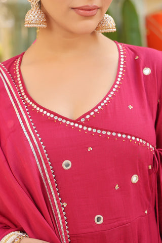 Geometric Embroidered Anarkali Pure Cotton Kurta With Trousers & Dupatta