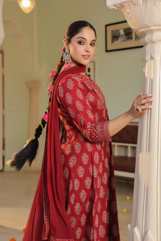 Women Ethnic Motifs Printed Regular Pure Cotton Kurta with Trousers & With Dupatta