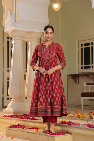 Women Ethnic Motifs Printed Regular Pure Cotton Kurta with Trousers & With Dupatta