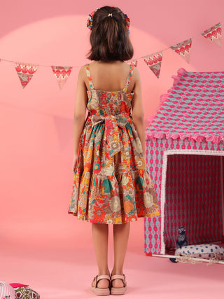 Girls Printed Cotton Knee Length Dress