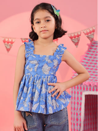 Print Cotton Peplum Crop Top