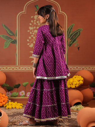 Girls Floral Printed Regular Gotta Patti Pure Cotton Kurti with Sharara & With Dupatta