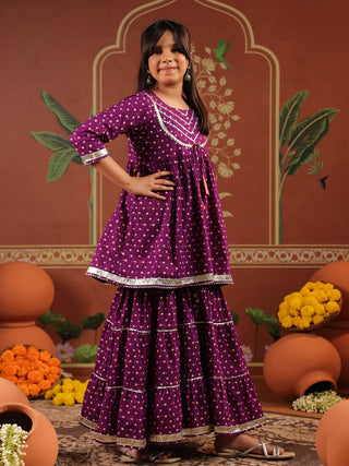 Girls Floral Printed Regular Gotta Patti Pure Cotton Kurti with Sharara & With Dupatta