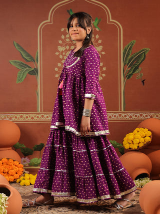 Girls Floral Printed Regular Gotta Patti Pure Cotton Kurti with Sharara & With Dupatta