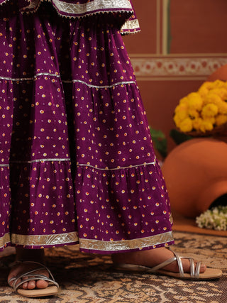 Girls Floral Printed Regular Gotta Patti Pure Cotton Kurti with Sharara & With Dupatta