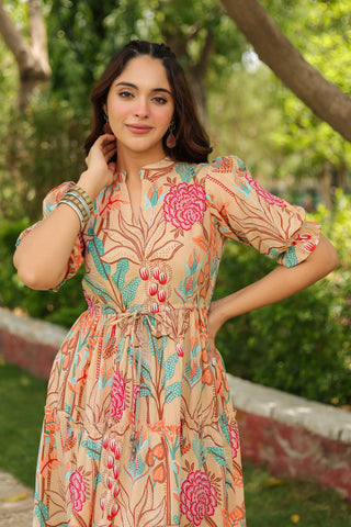 Women Floral Printed Puff Sleeve Fit & Flare Dress Rain & Rainbow Women Floral Printed Puff Sleeve Fit & Flare Dress Rain & Rainbow