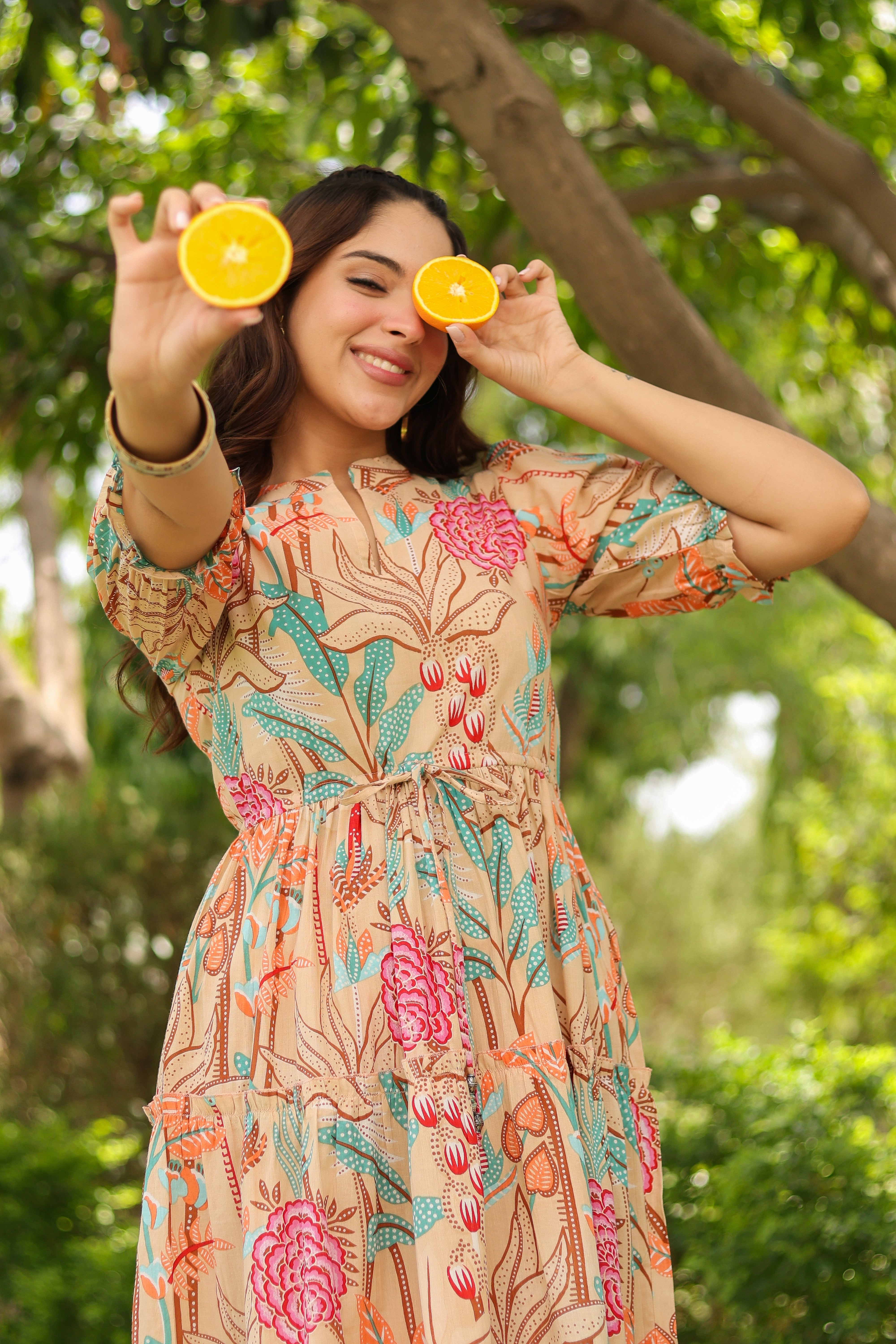 Women Floral Printed Puff Sleeve Fit & Flare Dress Rain & Rainbow Women Floral Printed Puff Sleeve Fit & Flare Dress Rain & Rainbow