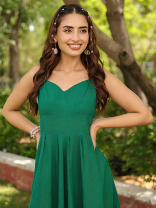 Women Solid Fit and Flare Pure Cotton Midi Dress