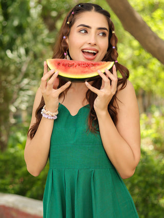 Women Solid Fit and Flare Pure Cotton Midi Dress